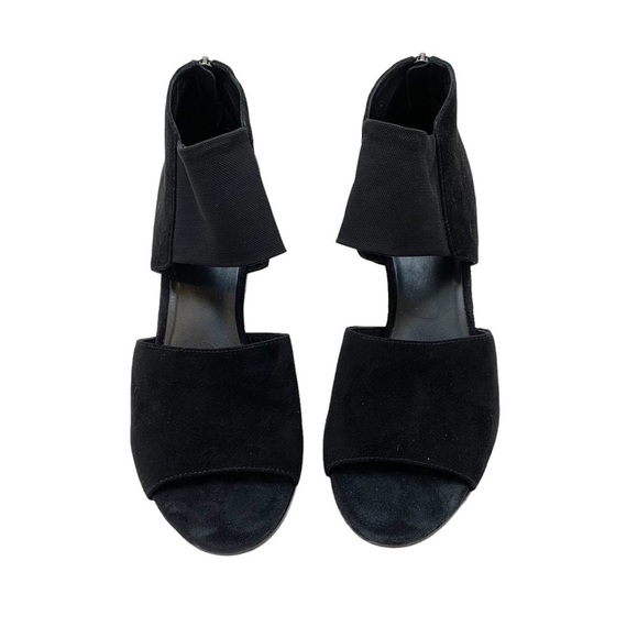 Eileen Fisher Black Suede Sandal Heels Zip Back Mesh Strap Size 9 - Picture 4 of 15
